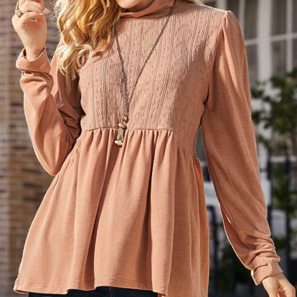 Suzanne Betro - Mocha Cable-Knit Contrast Mock Neck Tunic - XL